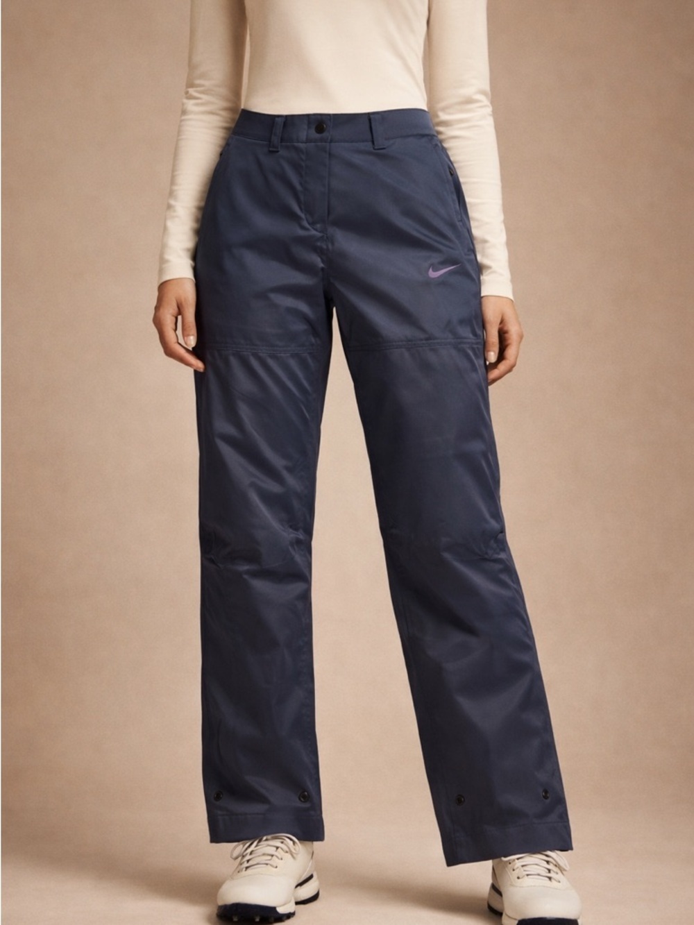 Nike Wide-Leg Navy Pants with Lilac Swoosh